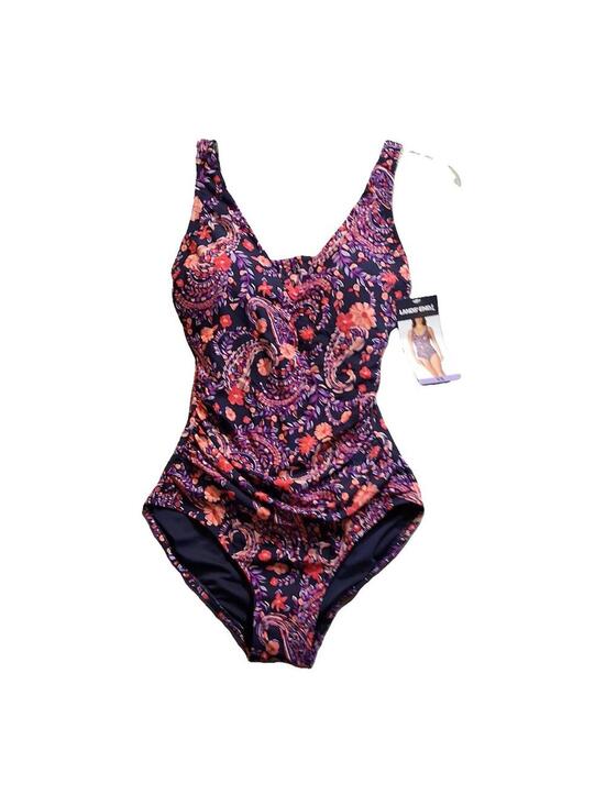 Lands' End Other - Land's End Paisley Floral One Piece Swimsuit Navy Coral Ruched XS